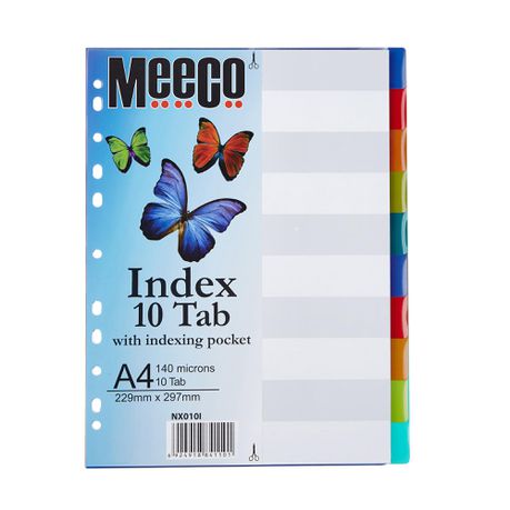 Meeco 10 Tab Insert Plain Plastic File Index - A4 Buy Online in Zimbabwe thedailysale.shop