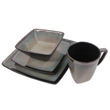 Load image into Gallery viewer, 16 Piece Couture Banded Border Square Stoneware Set - Reactive Cream/Blue
