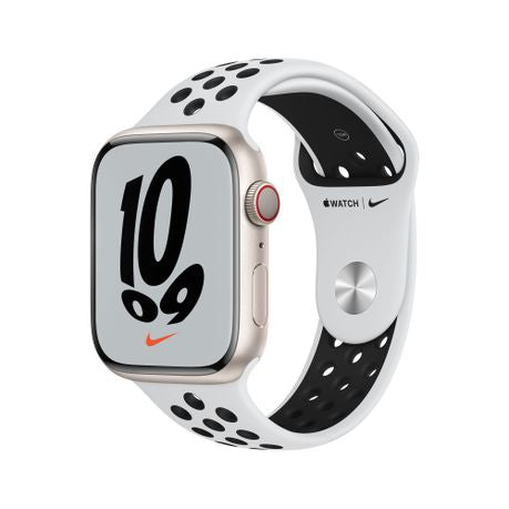 Apple Watch NIke Series 7 GPS + Cellular (45mm) - Starlight Case with Pure Platinum/Black Nike Sport Band