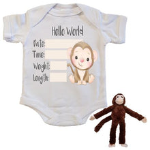 Load image into Gallery viewer, Newborn Babygrow Announcement Keepsakes - Monkey
