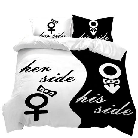 His and Hers Black & White King Size Bed Duvet Cover Set Buy Online in Zimbabwe thedailysale.shop