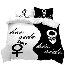 Load image into Gallery viewer, His and Hers Black &amp; White King Size Bed Duvet Cover Set
