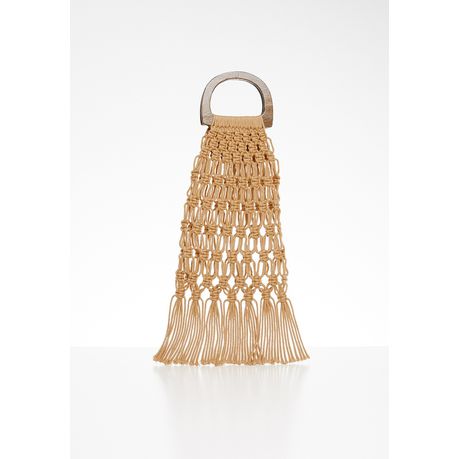 Women's Superbalist Net bag with wooden handle  - beige Buy Online in Zimbabwe thedailysale.shop