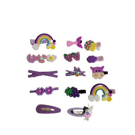 14 Piece Baby/Girls Hair Clips/Pins Accessories Set- Purple