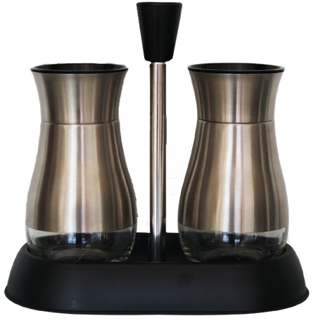 3 Piece Glass & Stainless Steel Salt & Pepper 125ml Shaker Set with Holder Buy Online in Zimbabwe thedailysale.shop