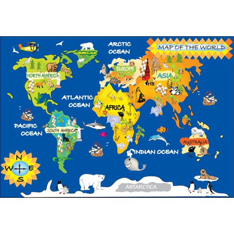 Waltex Kiddies World Map 1 Rug - 120 x 180cm Buy Online in Zimbabwe thedailysale.shop