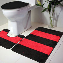 Load image into Gallery viewer, Two Tone 3 Piece Non-Slip Turkish Toilet Cover &amp; Mat Set Black/Red
