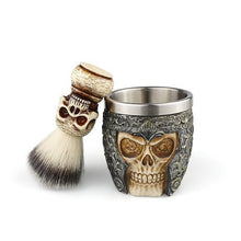 Load image into Gallery viewer, Skull Design Men&#39;s Beard Facial Cleansing Shaving Brush Soap Bowl Set
