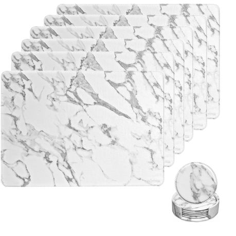 Heartdeco Premium Marble Pattern PU Leather 6 Placemats & 6 Coasters Set Buy Online in Zimbabwe thedailysale.shop