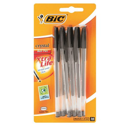 BIC Crystal Medium Xtra Life Ballpoint Pens Black - pack of 10