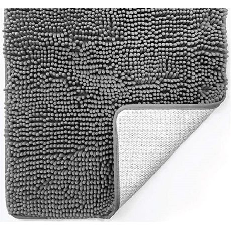 Chenille Microfibre Luxury Bathroom Bath Mat Lush Quick Dry Light Grey