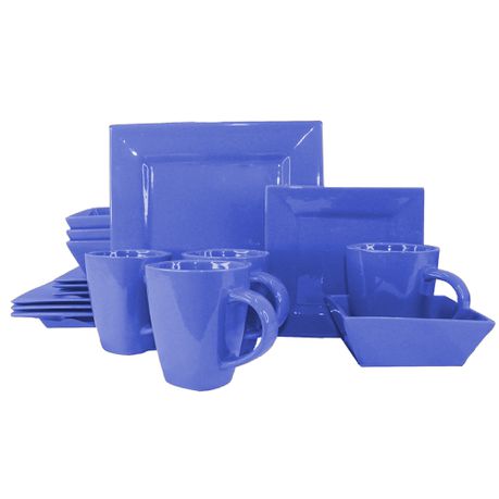 16 Pieces Square Ceramic Dinner Set - Cornflower Blue Buy Online in Zimbabwe thedailysale.shop