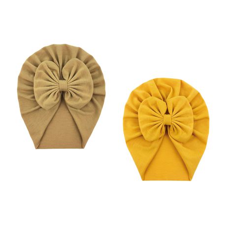 Baby Girl Turban - Khaki & Yellow