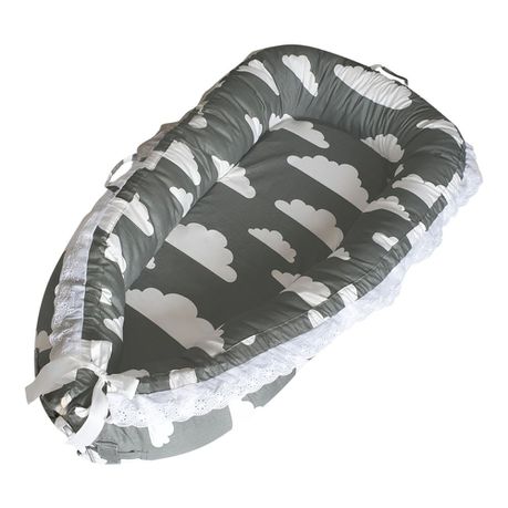 Mamakids Portable Baby Nest and Co-Sleeper - Grey with White Clouds