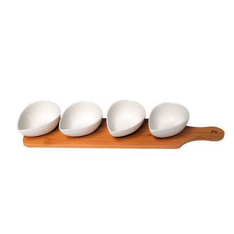 Set of 4 Appetizer Bowls With Serving Bamboo Wood Board Platter - White Buy Online in Zimbabwe thedailysale.shop