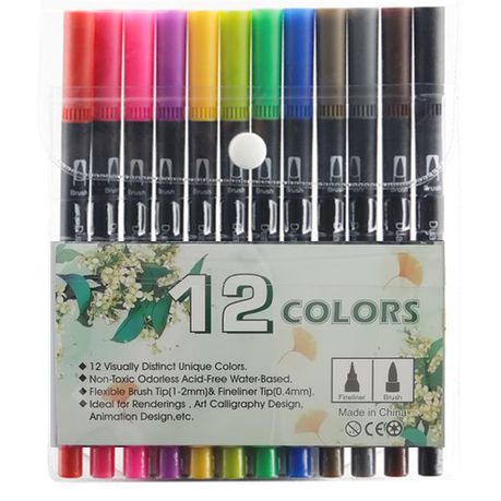 12 Set Dual Tip Brush Marker Fineliner Paint Highlighter Pen Set Arts Craft Buy Online in Zimbabwe thedailysale.shop