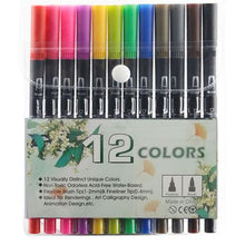 Load image into Gallery viewer, 12 Set Dual Tip Brush Marker Fineliner Paint Highlighter Pen Set Arts Craft
