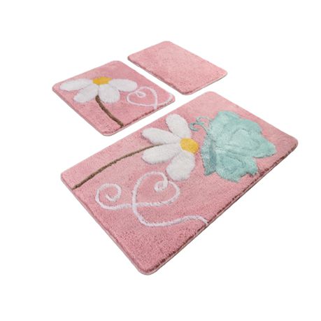 3 Piece Non-Slip Flower Designed Grey Bathroom Mats Set Buy Online in Zimbabwe thedailysale.shop