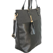 Load image into Gallery viewer, Blackcherry Women&#39;s Double Compartment Tassel Tote - Black
