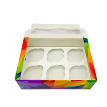 Load image into Gallery viewer, Rainbow Cupcake Boxes With Clear Windows - 6 Cupcake Holder (Pack of 10)
