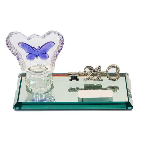 21st Key - Lilac Butterfly  In Glass Block On Mirror Base With Engraving Plate Buy Online in Zimbabwe thedailysale.shop