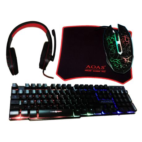 AOAS RGB Illuminated Gaming Mouse Keyboard Headphones & Mouse Pad Set Buy Online in Zimbabwe thedailysale.shop