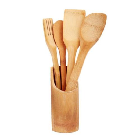 5pc Wooden Spoon Set Kitchen Utensils with holder Buy Online in Zimbabwe thedailysale.shop