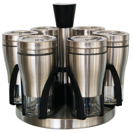 7 Piece Broad Glass Spice Jars in Stainless Steel Jacket & Rotating Spice Rack Buy Online in Zimbabwe thedailysale.shop