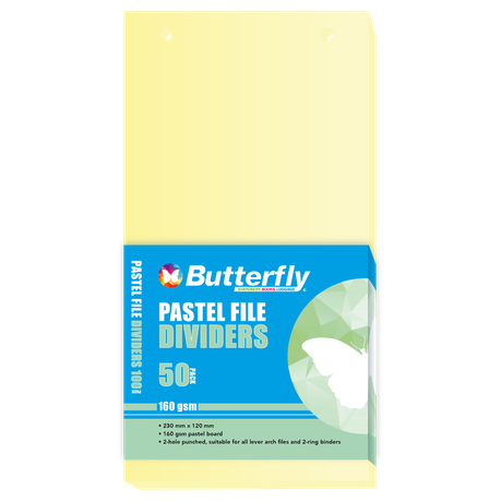 Butterfly File Divider 120mm X 230mm Pastel Board - Pack Of 50 Yellow Buy Online in Zimbabwe thedailysale.shop