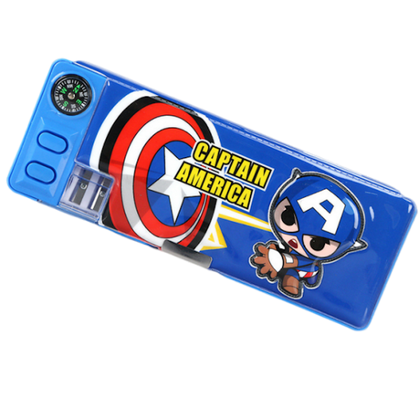 Double Sided Compass (Captain America) Pencil Box with White Board (Blue) Buy Online in Zimbabwe thedailysale.shop