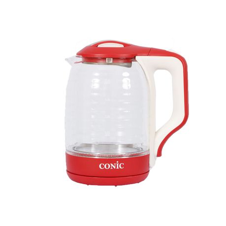 Conic 1.8l 1500W Glass Body Electric Kettle with Blue Halo Light Base - Red Buy Online in Zimbabwe thedailysale.shop