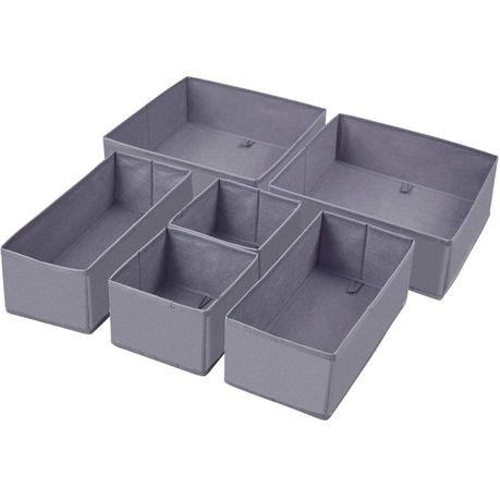 Foldable Drawer Organiser Storage Boxes - Set of Six (Grey) Buy Online in Zimbabwe thedailysale.shop