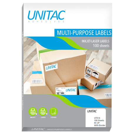 Unitac 45UP Laser Inkjet White Barcode & Mailing Labels 45 UP - 100 Sheets Buy Online in Zimbabwe thedailysale.shop