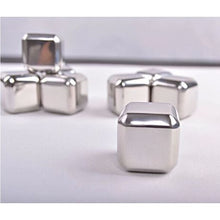 Load image into Gallery viewer, Stainless Steel Ice Cubes - Set of 4 Reusable Chiller Stone Cubes with Tong
