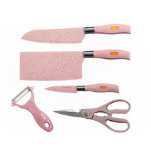 Load image into Gallery viewer, 5 Piece Pink Granite Non - Stick Kitchen Knife Set
