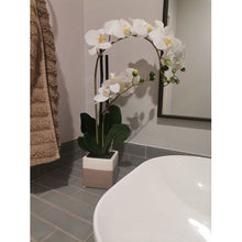 Load image into Gallery viewer, Artificial White Orchid Plant With Grey &amp; White Vase 2 Stem
