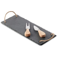 Load image into Gallery viewer, Slate Cheeseboard Set with Cheese Knife and Fork - Cheese Cutting &amp; Serving
