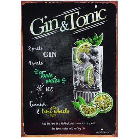 Vintage Metal Tin Signs - Gin & Tonic - Pub Decorative Metal Plates Buy Online in Zimbabwe thedailysale.shop