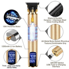 Load image into Gallery viewer, Stainless Steel T Blade Hair Clippers Rechargeable Hair Clipper LCD-Gold
