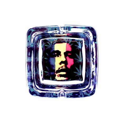 Bob Marley with Scattered Cannabis Square Glass Ashtray Buy Online in Zimbabwe thedailysale.shop