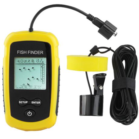 Wired Sonar Transducer & LCD Fish Finder Display - Yellow