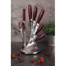 Load image into Gallery viewer, Berlinger Haus 8 Piece Stainless Steel Knife Set with Stand - Burgundy
