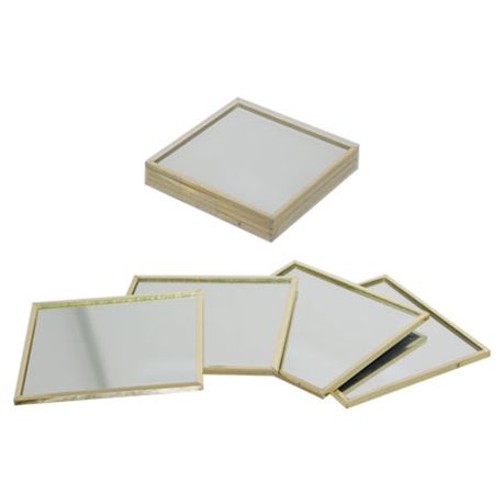 Gold Trimmed Square Mirror Coaster 10cmx10cm 4 Piece Set