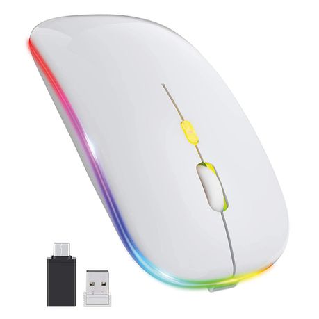 Ntech Slim Rechargeable RGB LED Wireless Optical Mouse - White Buy Online in Zimbabwe thedailysale.shop