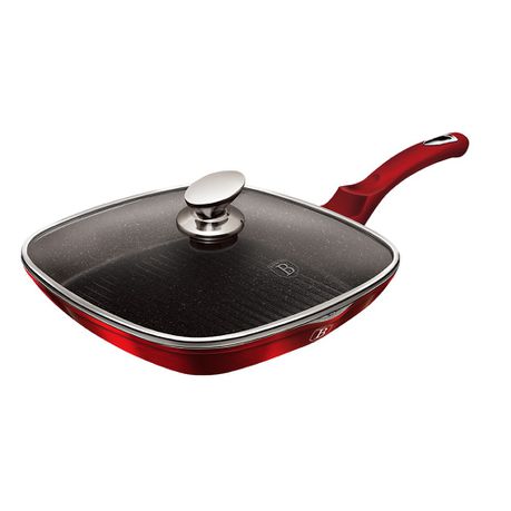 Berlinger Haus Marble Coating Grill Pan with Lid 28cm - Burgundy Metallic Buy Online in Zimbabwe thedailysale.shop