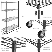 Load image into Gallery viewer, Anchor 4 Tier Black Steel Wire Storage Shelving 2 inch Castor Wheels &amp; Caps
