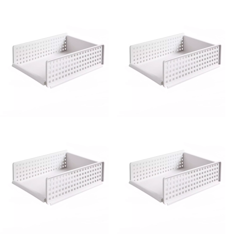 Pack Of 4 Pcs Stackable Sliding Storage Baskets - White