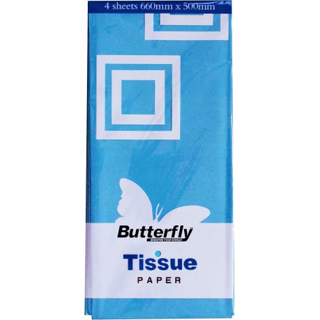 Butterfly Tissue Paper - 48 Sheets (660 X 500mm Each) Light Blue