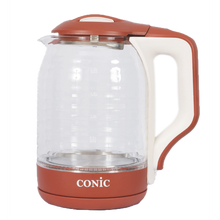 Load image into Gallery viewer, Conic 1.8l 1500W Glass Body Electric Kettle - Blue Halo Light Base - Copper
