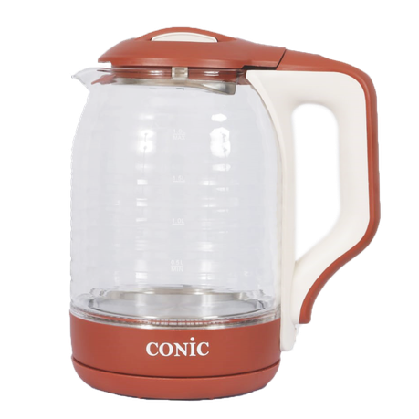 Conic 1.8l 1500W Glass Body Electric Kettle - Blue Halo Light Base - Copper